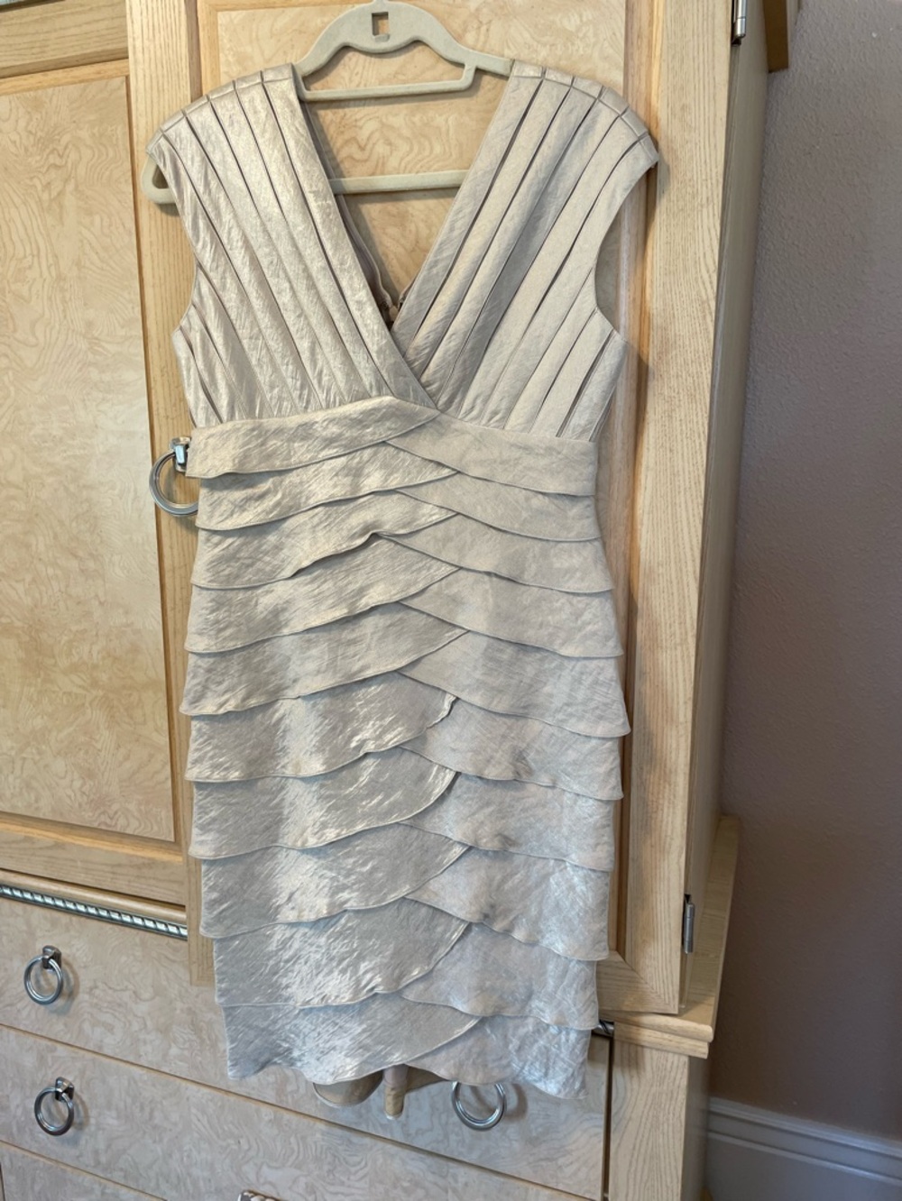 Adrianna Papell gold Tiered V-Neck Sheath Dress
